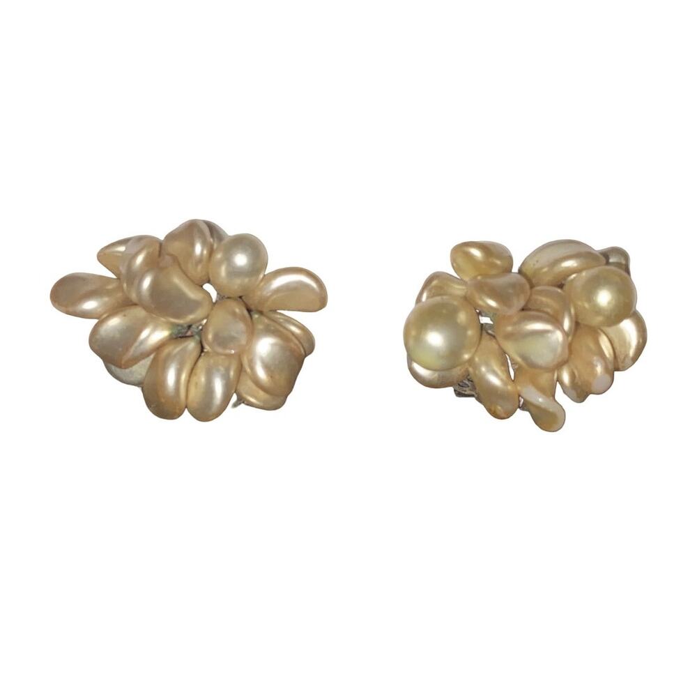 4 pairs of vintage cluster clip-on earrings (Black, Gold, Cream, Rose Gold) - Picture 7 of 7